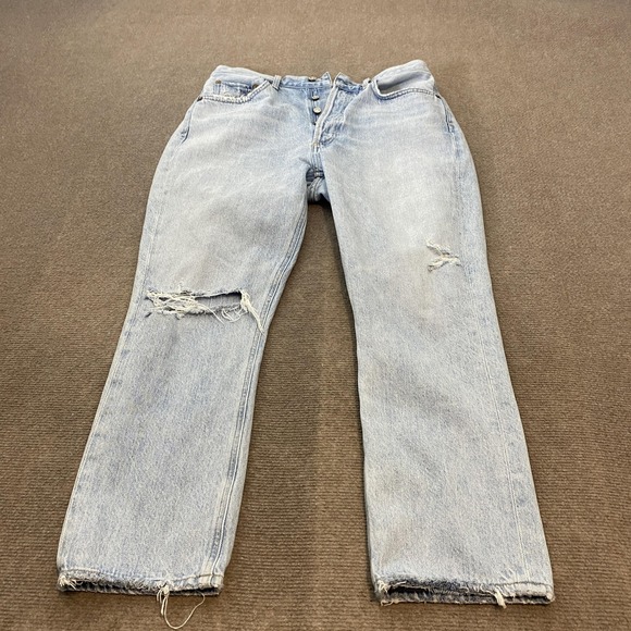 Agolde Denim - AGOLDE Straight Leg Jeans Womens 29 Light Wash High Rise Distressed Denim Boho